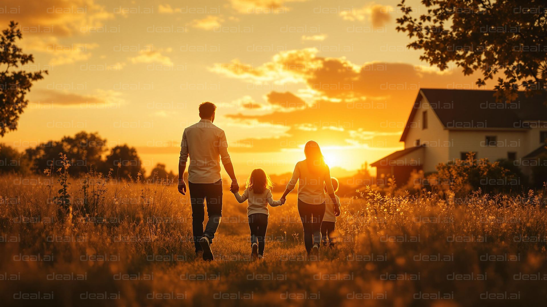 Family Stroll at Sunset