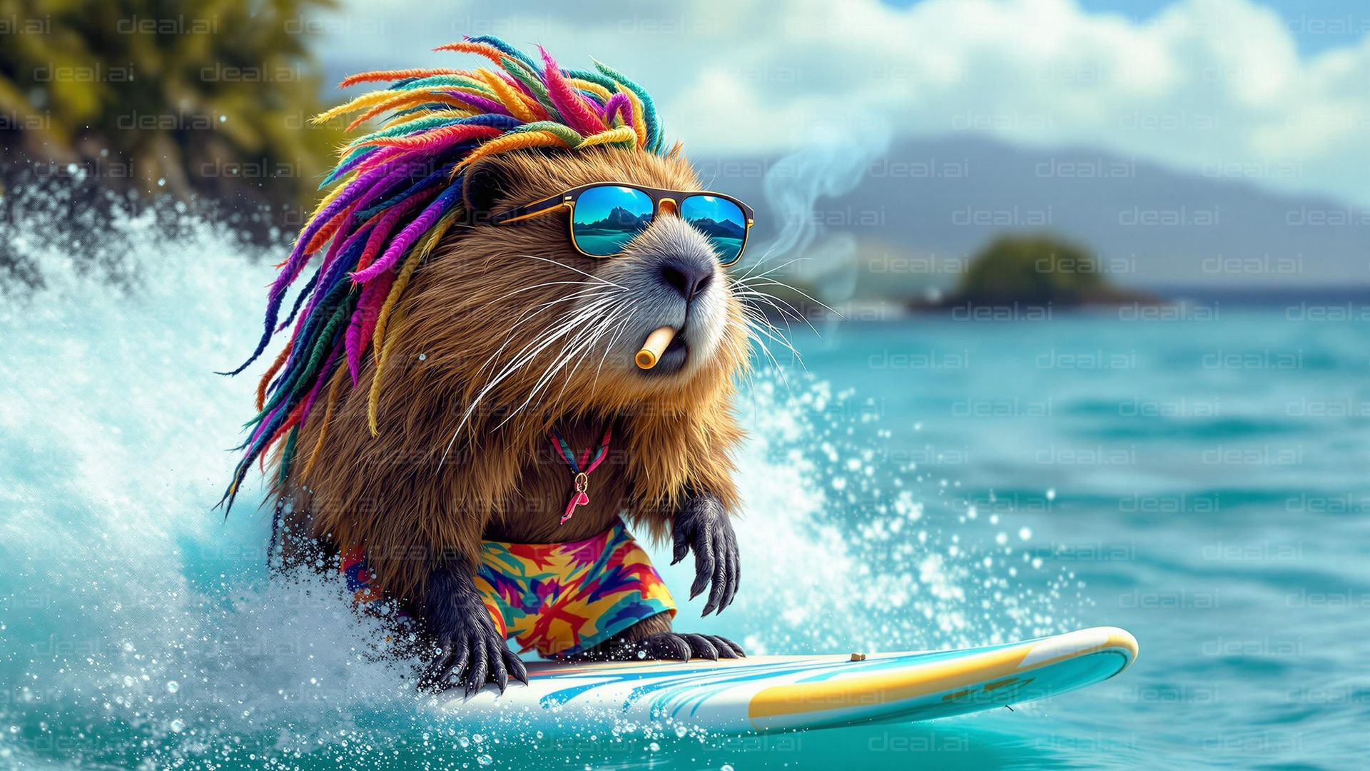 Surfing Capybara's Vibrant Adventure