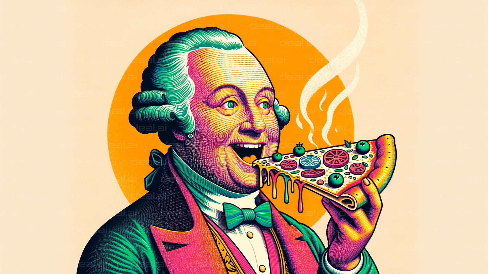 "Historical Figure Enjoys Pizza"