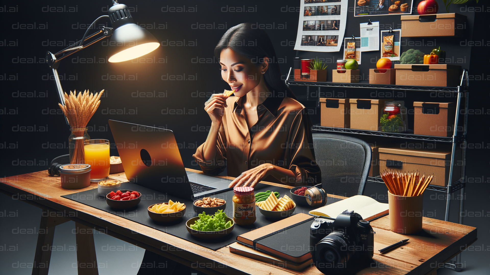 "Focused Work Amidst Creative Snacks"