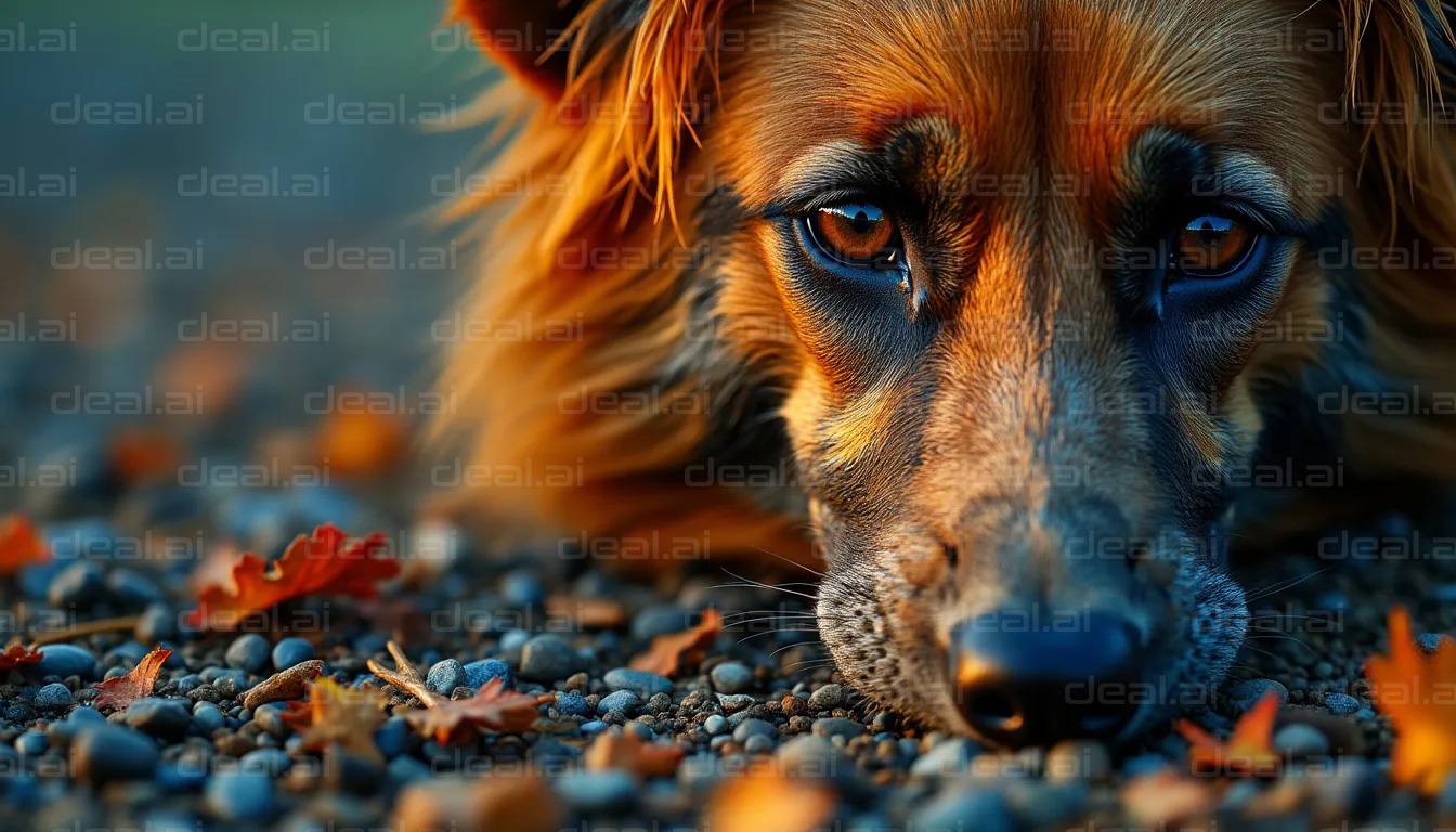 Pensive Dog Amid Autumn Leaves