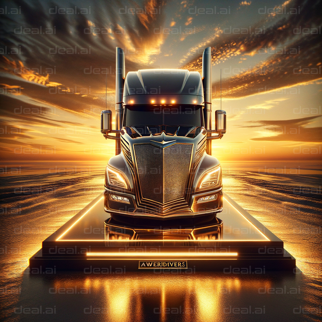 "Golden Highway Truck at Sunset"