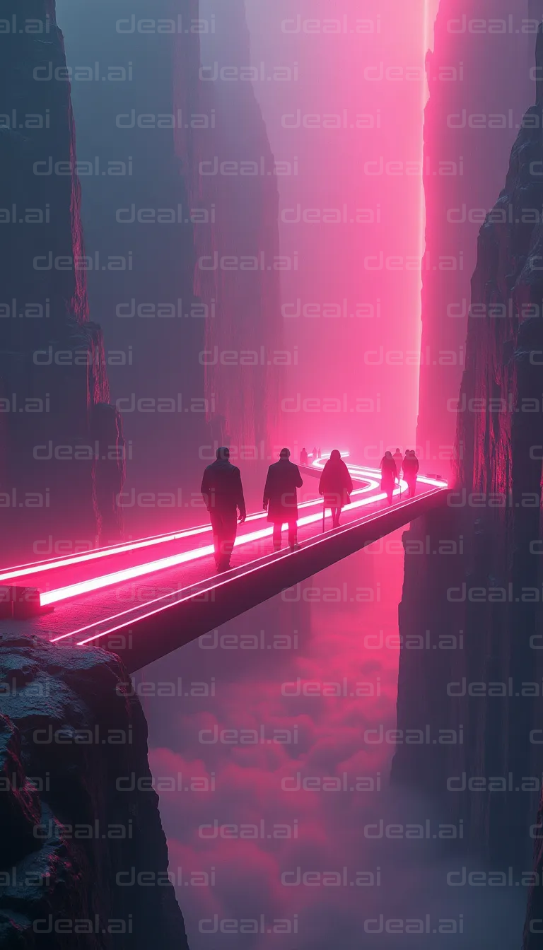 "Neon Path Through the Mountain Gorge"