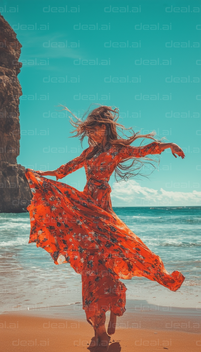 "Flowing Dress by the Ocean Breeze"