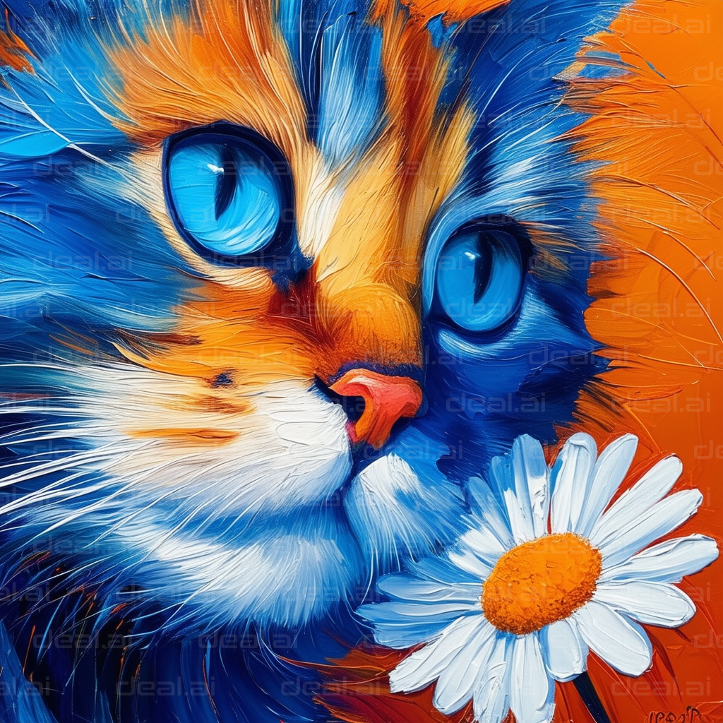 Colorful Cat with a Daisy