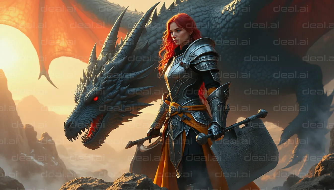 Warrior with Dragon at Sunrise