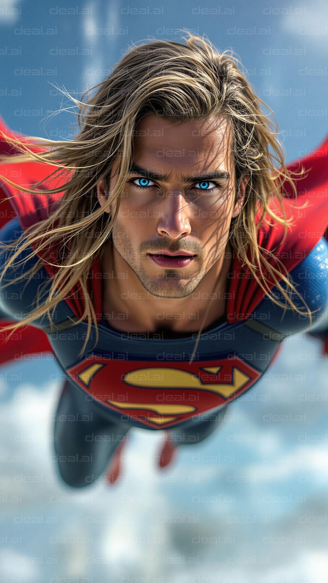 Blond Superhero in Flight