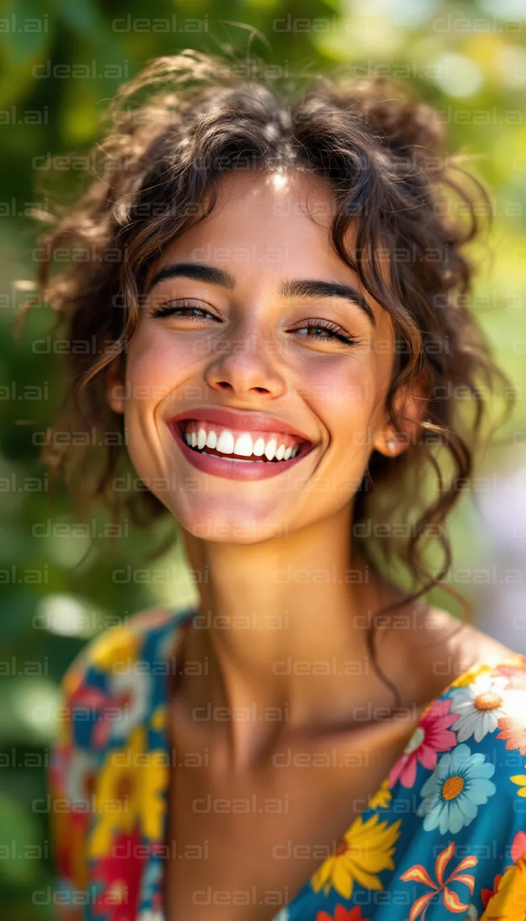 Radiant Smile in Floral Dress