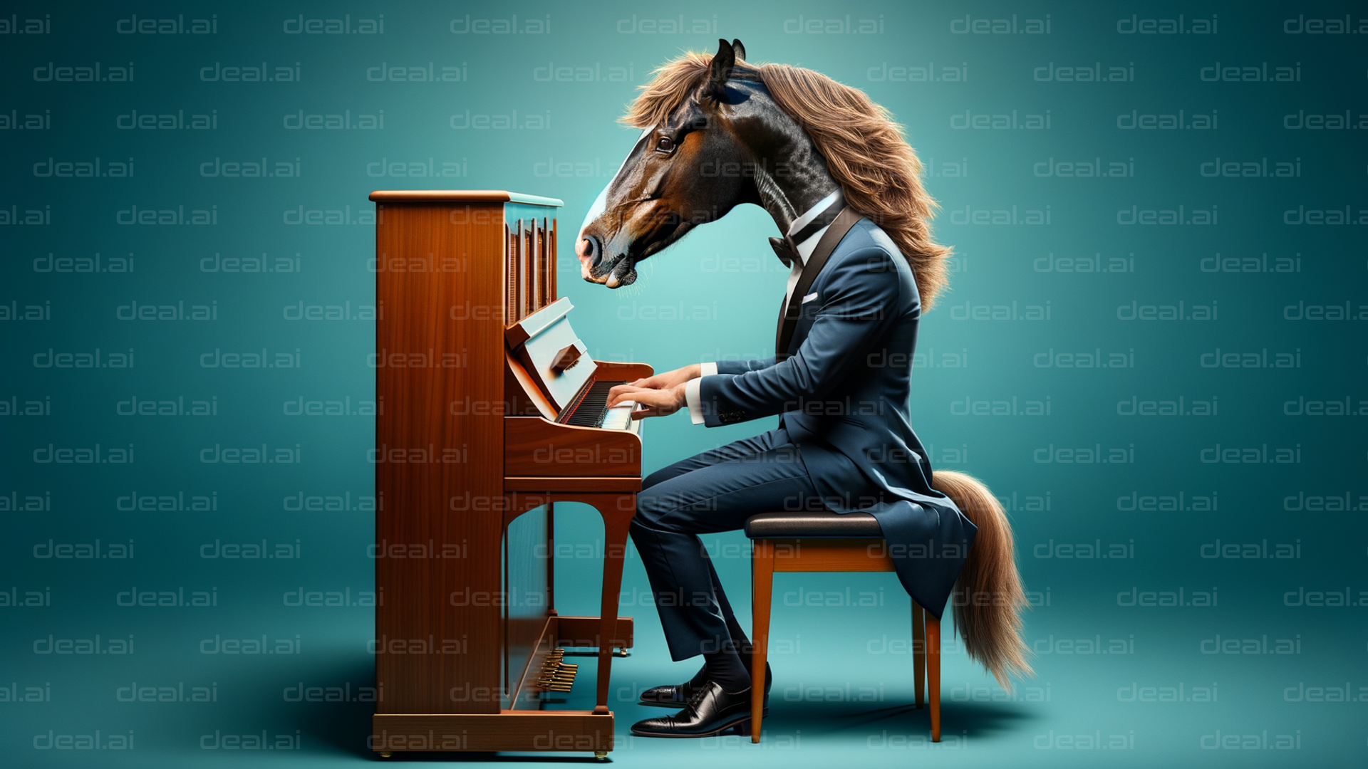 Horse Pianist in a Suit Playing Piano