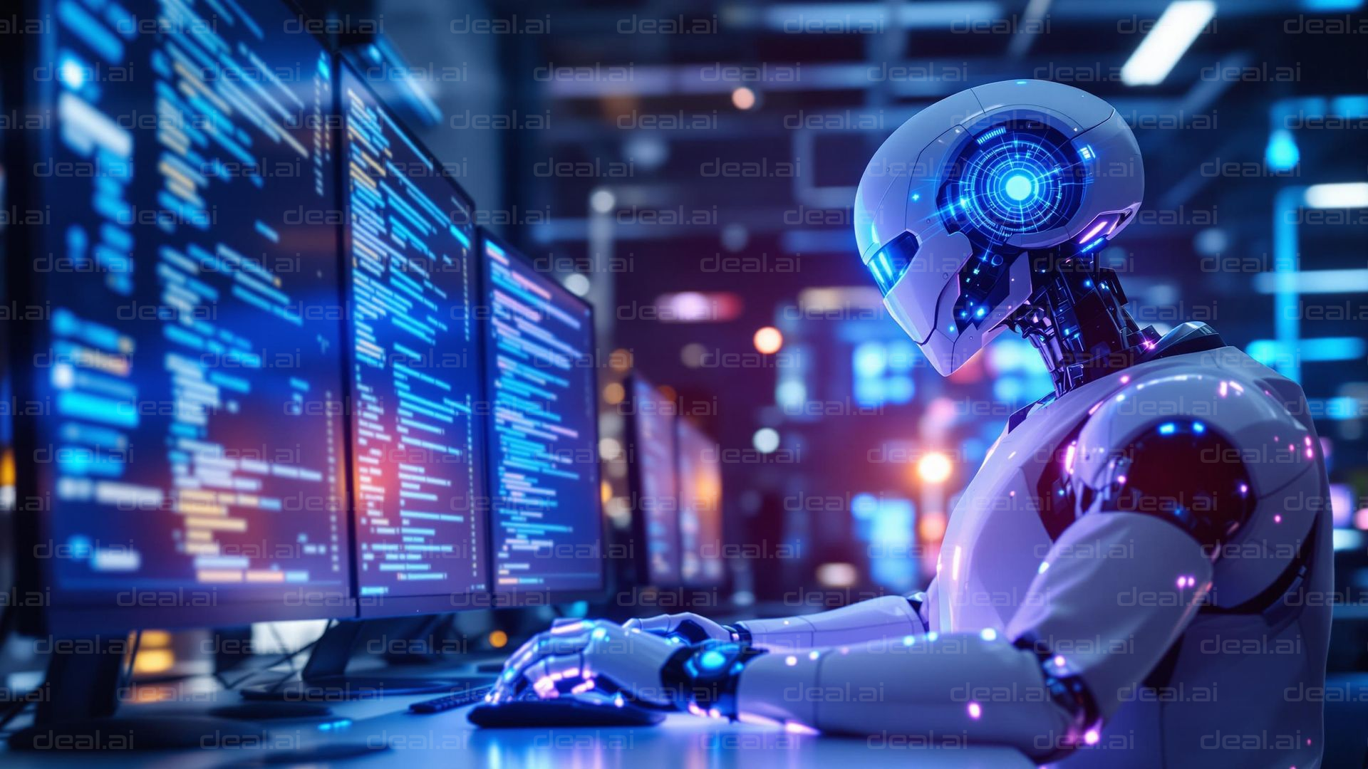 AI Robot Analyzing Data Streams