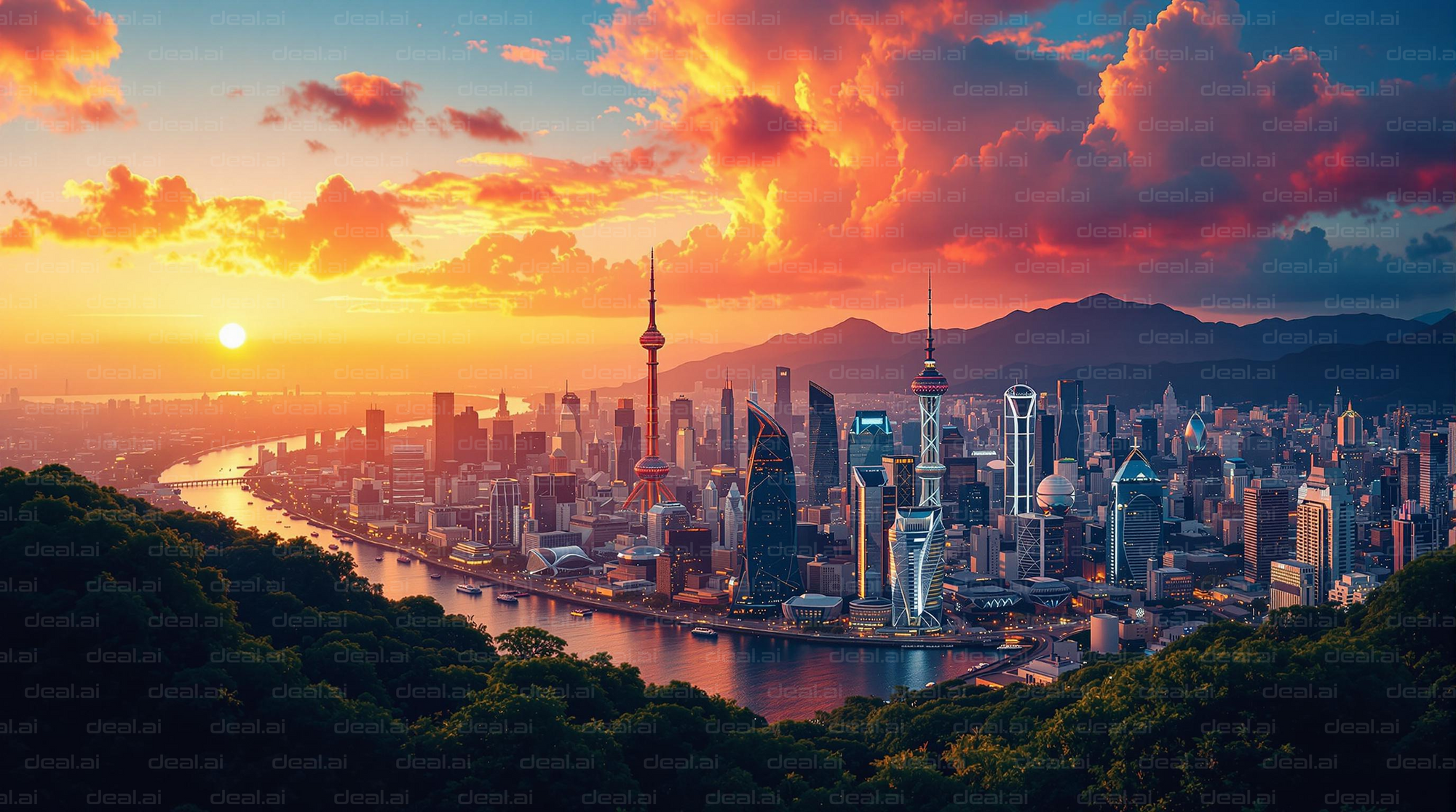 Sunset Over City Skyline