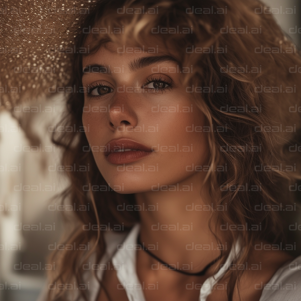 Woman in Sun Hat with Wavy Hair