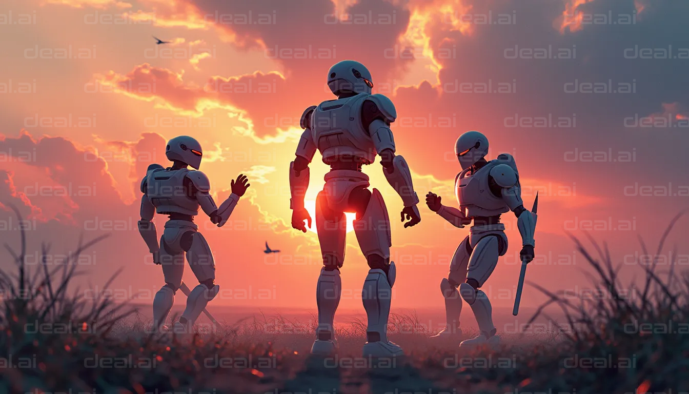 Robots at Sunset: A Futuristic Meeting