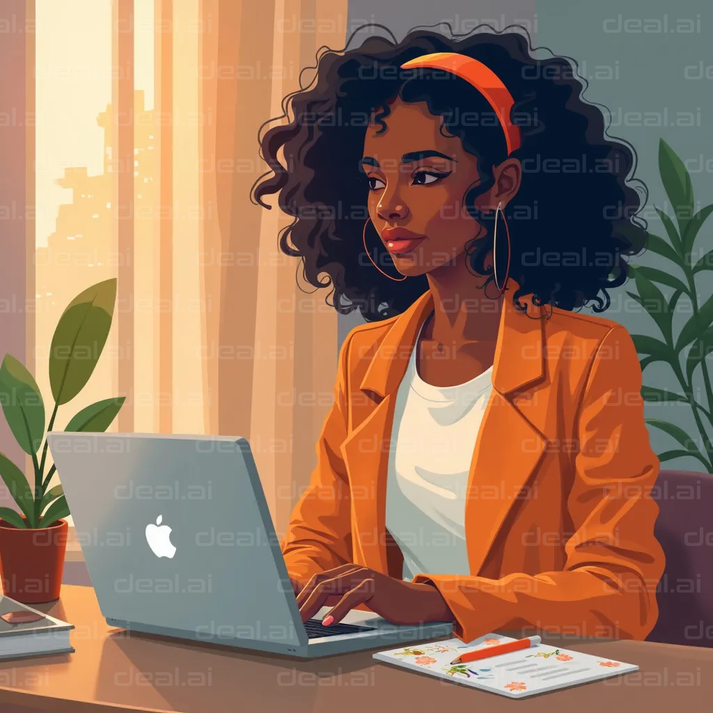 "Focused Work in Stylish Orange Blazer"