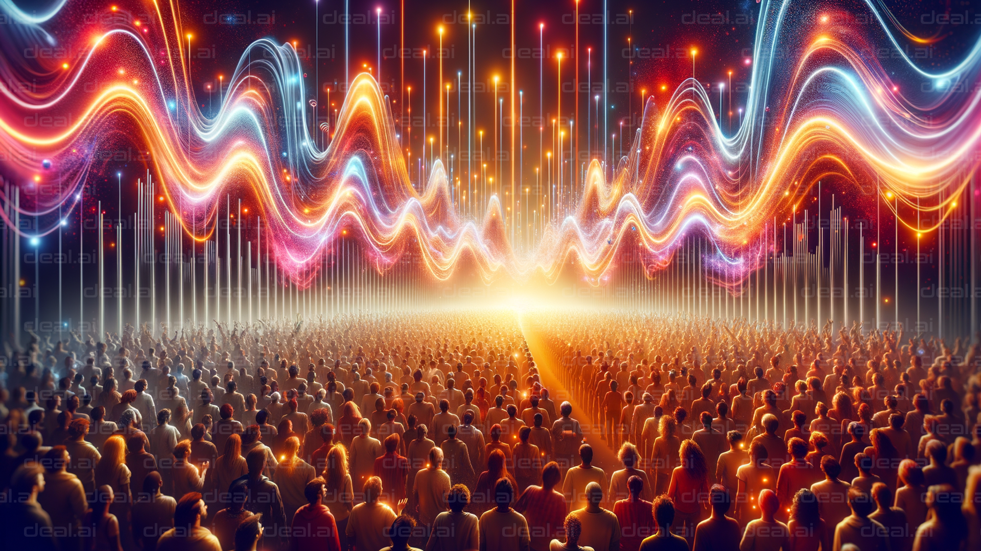 "Vibrant Crowd and Colorful Waves"