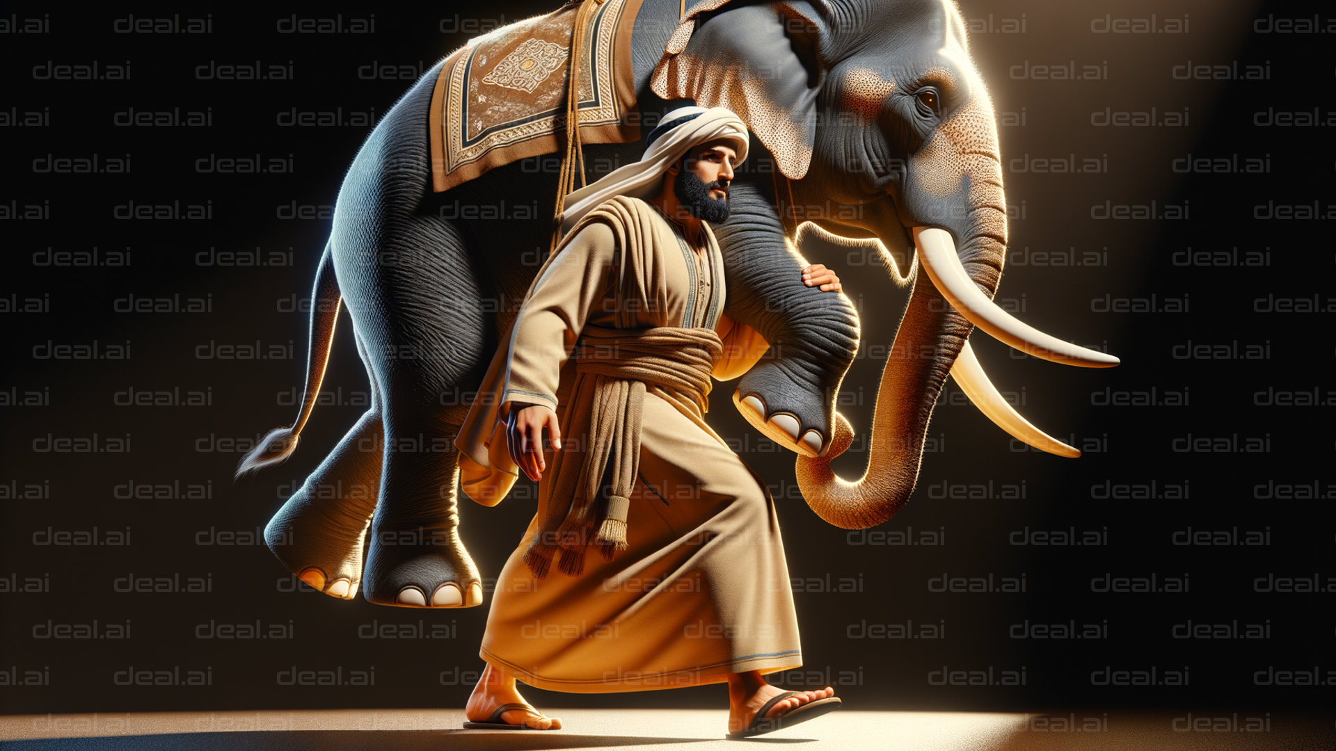 Man and Elephant in Radiant Light