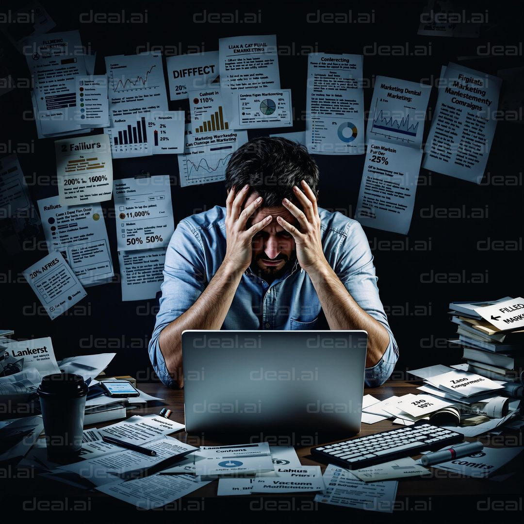 Stressed Worker Overwhelmed by Data