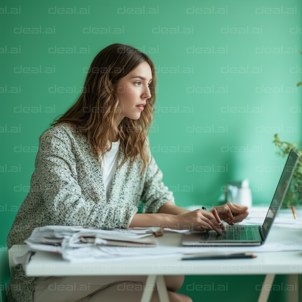 Focused Woman Working on Laptop