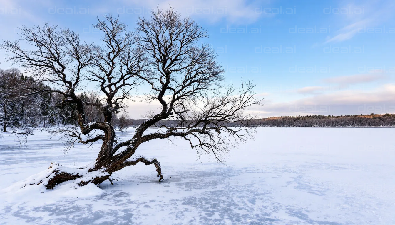 Lonely Tree in Winter Landscape