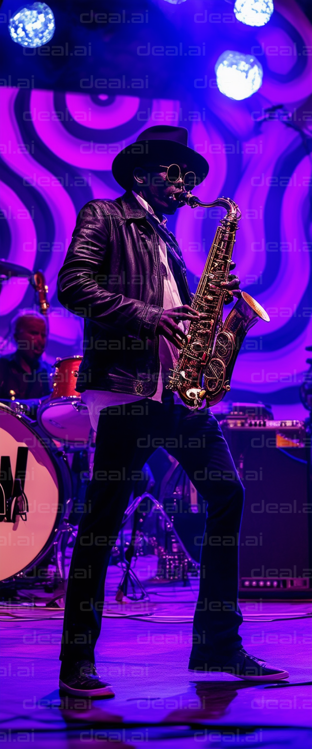 "Cool Saxophonist Under Purple Lights"