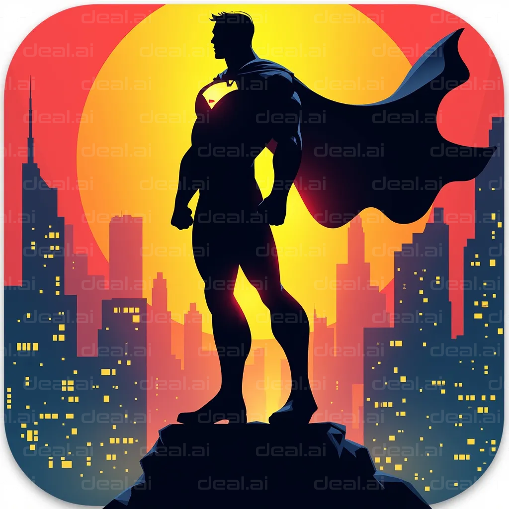 "Superhero at Sunset Over the City"