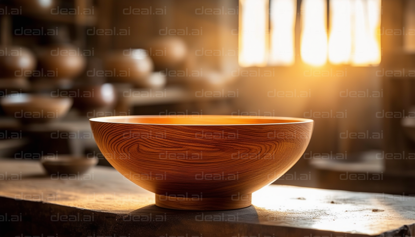 Sunlit Wooden Bowl in Artisan Workshop