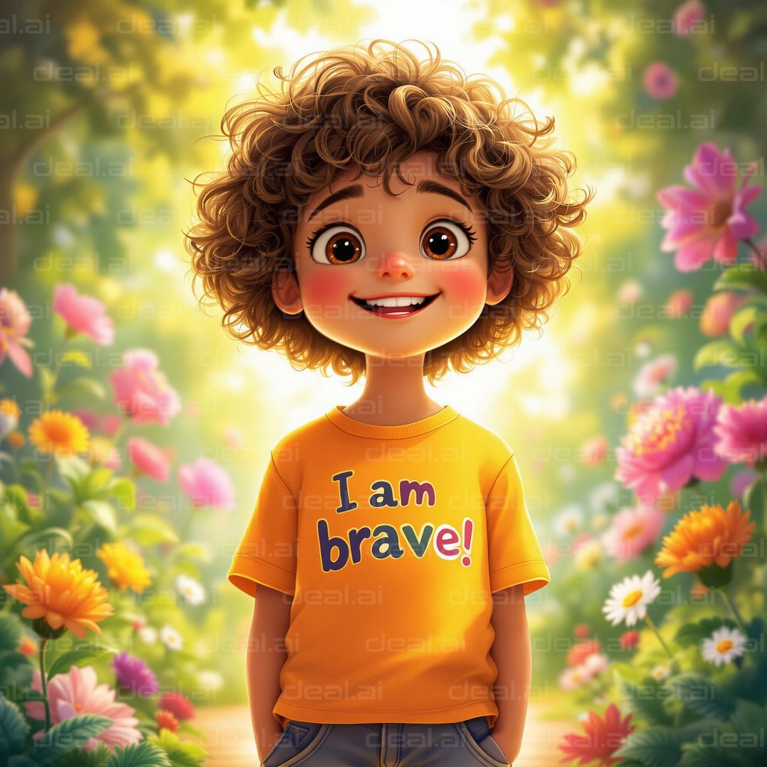 Brave Kid in Blooming Garden