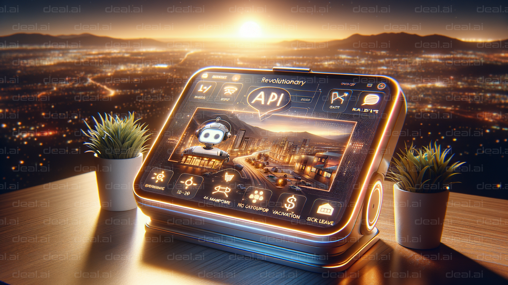 AI-Powered Tablet at Sunset