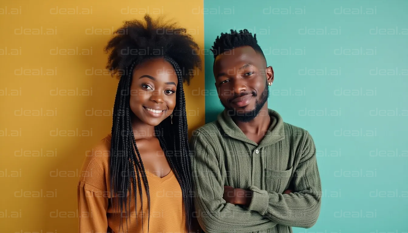 Smiling Duo Against Colorful Background