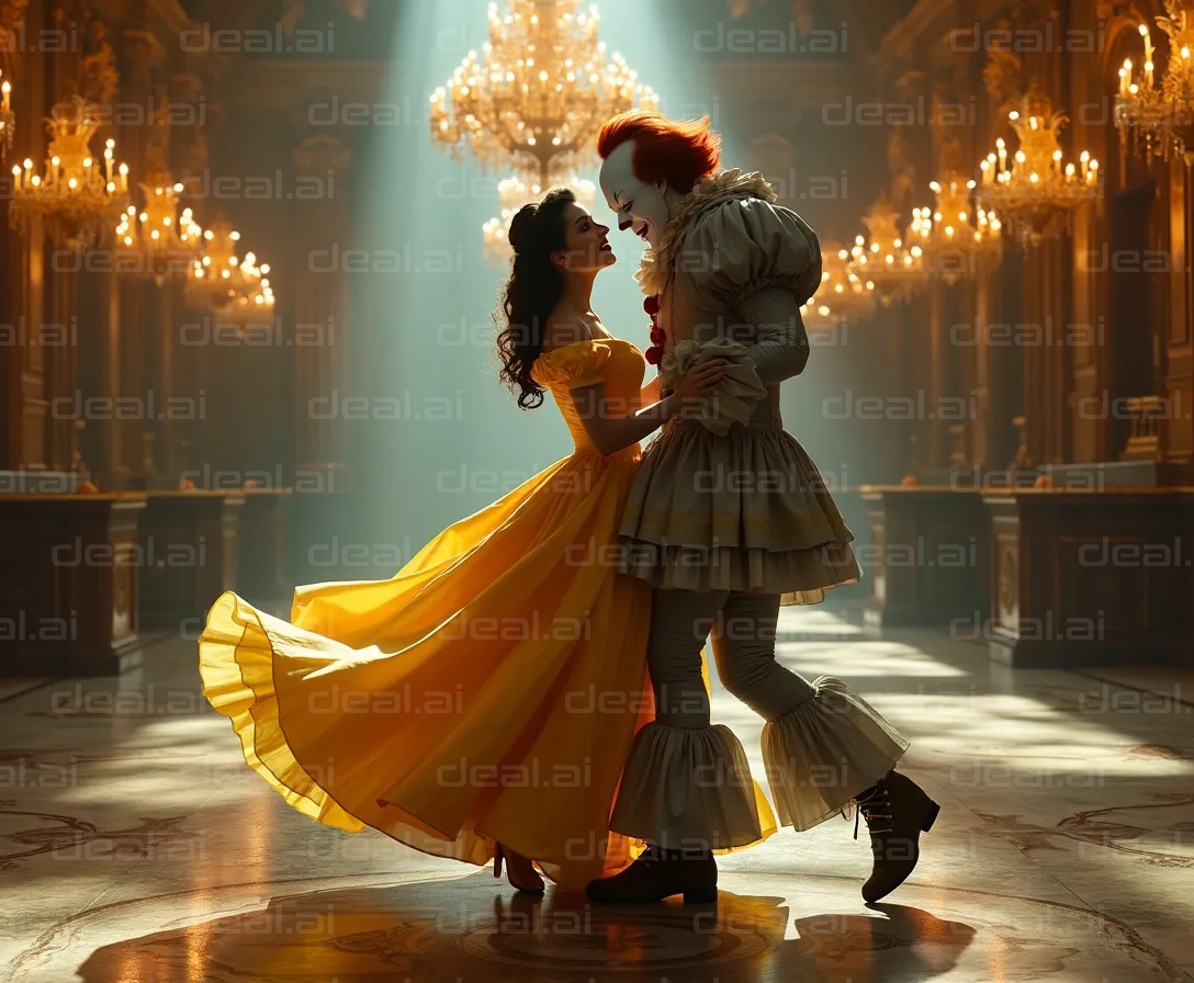 "Beauty and the Clown: A Surreal Dance"