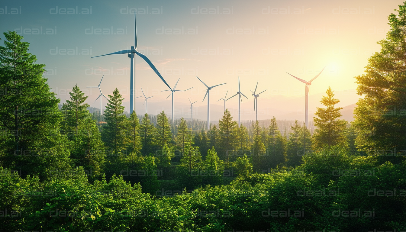 Wind Turbines in a Forest at Sunset