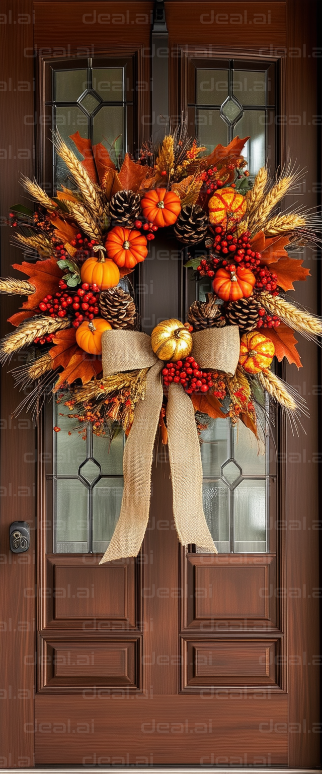 Autumn Wreath on Wooden Door