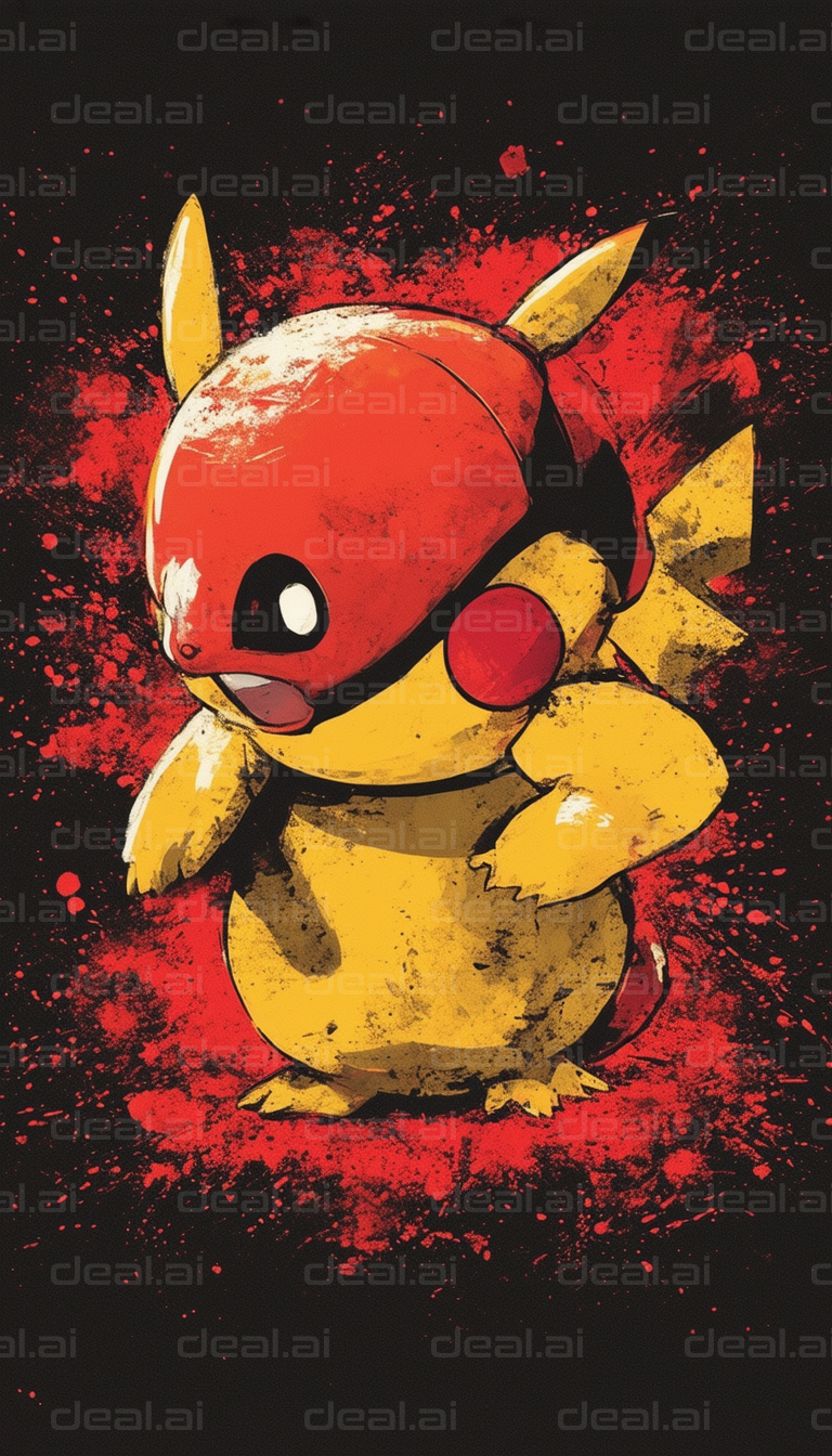 "Vibrant Pikachu in Red Paint Splash"