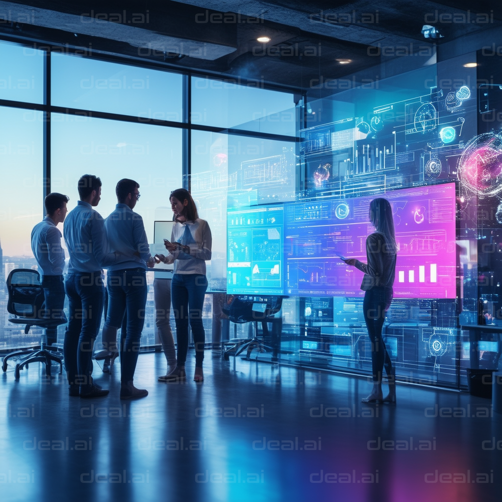 "Team Collaborating in Futuristic Office"