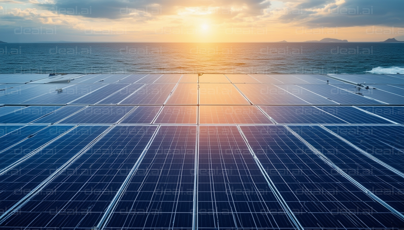 Solar Panels at Sunset by the Sea