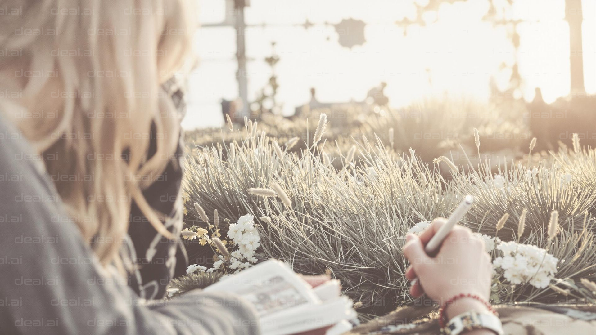 Writing in the Garden at Sunset