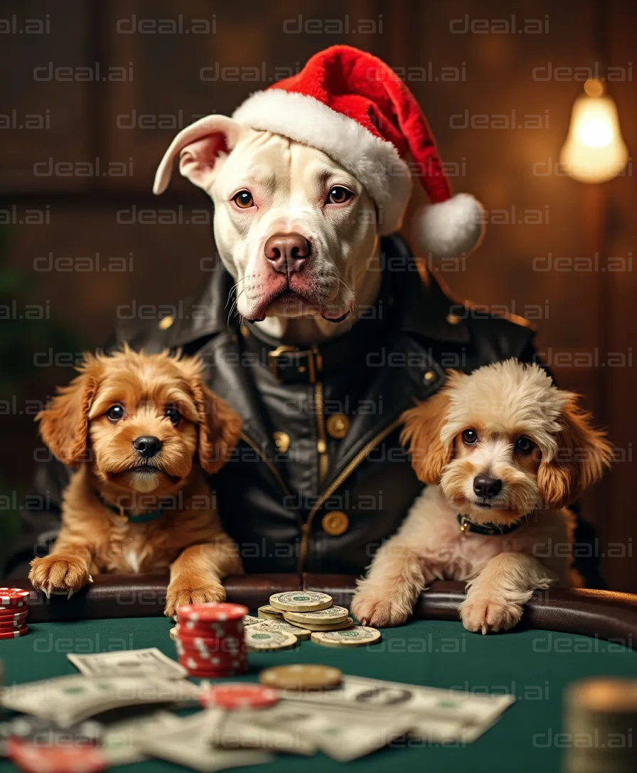 "Festive Dogs Playing Poker"