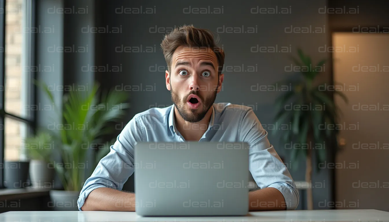 Surprised Man Looking at Laptop Screen