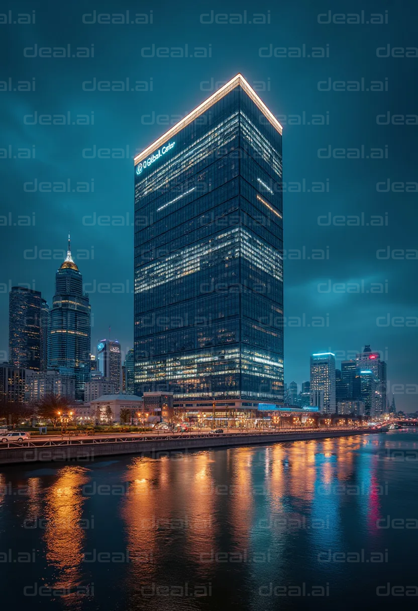 "Skyscraper Reflections at Night"