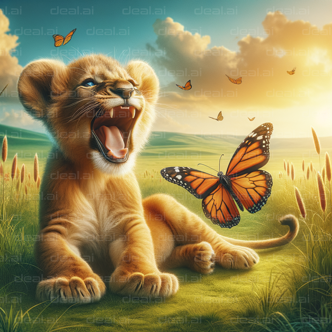 Cub and Butterflies in the Sunlight