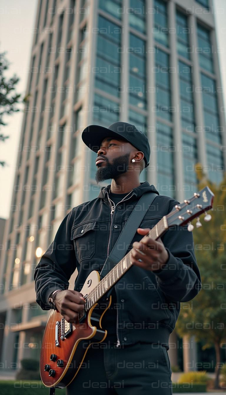 Street Musician and Cityscape