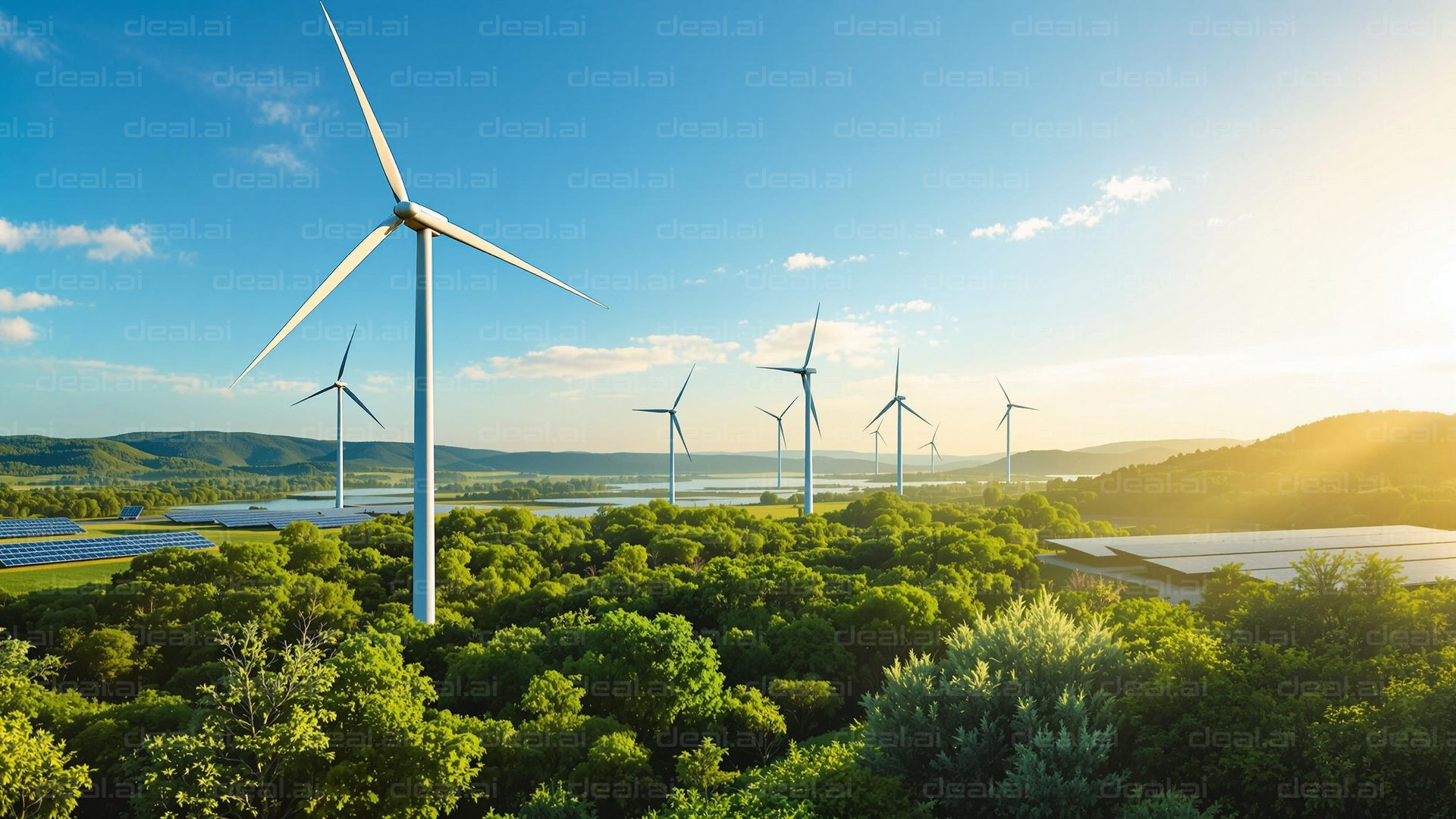 Scenic Wind Farm at Sunrise