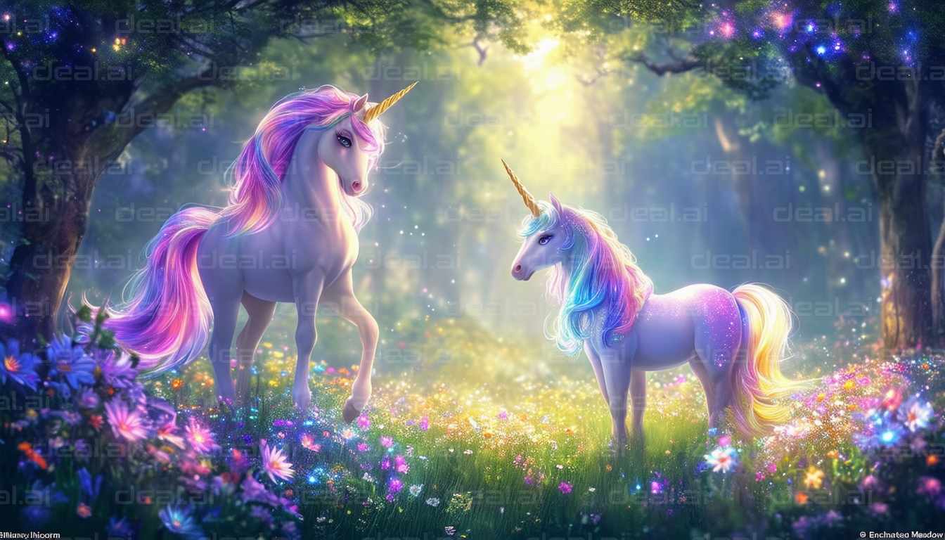 "Magical Unicorns in Enchanted Forest"