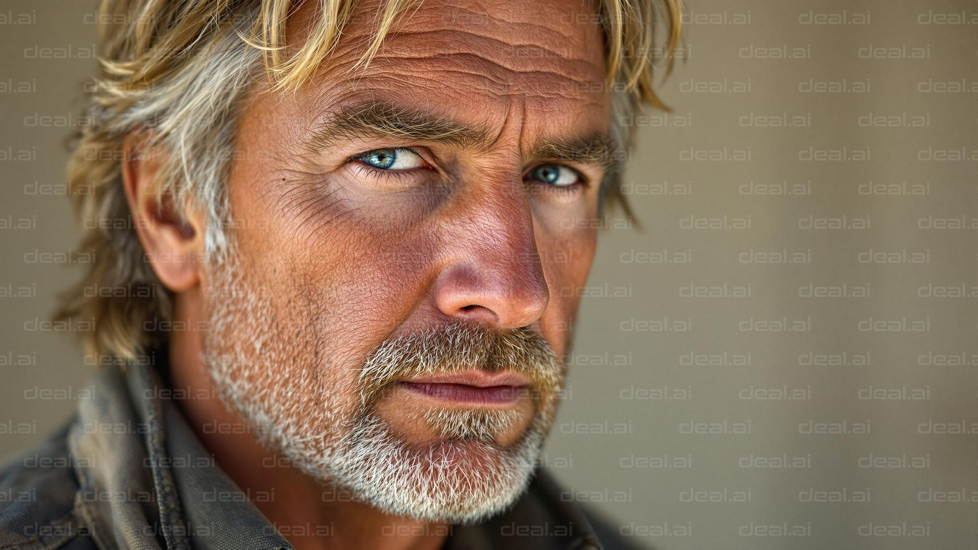 Intense Gaze of a Bearded Man