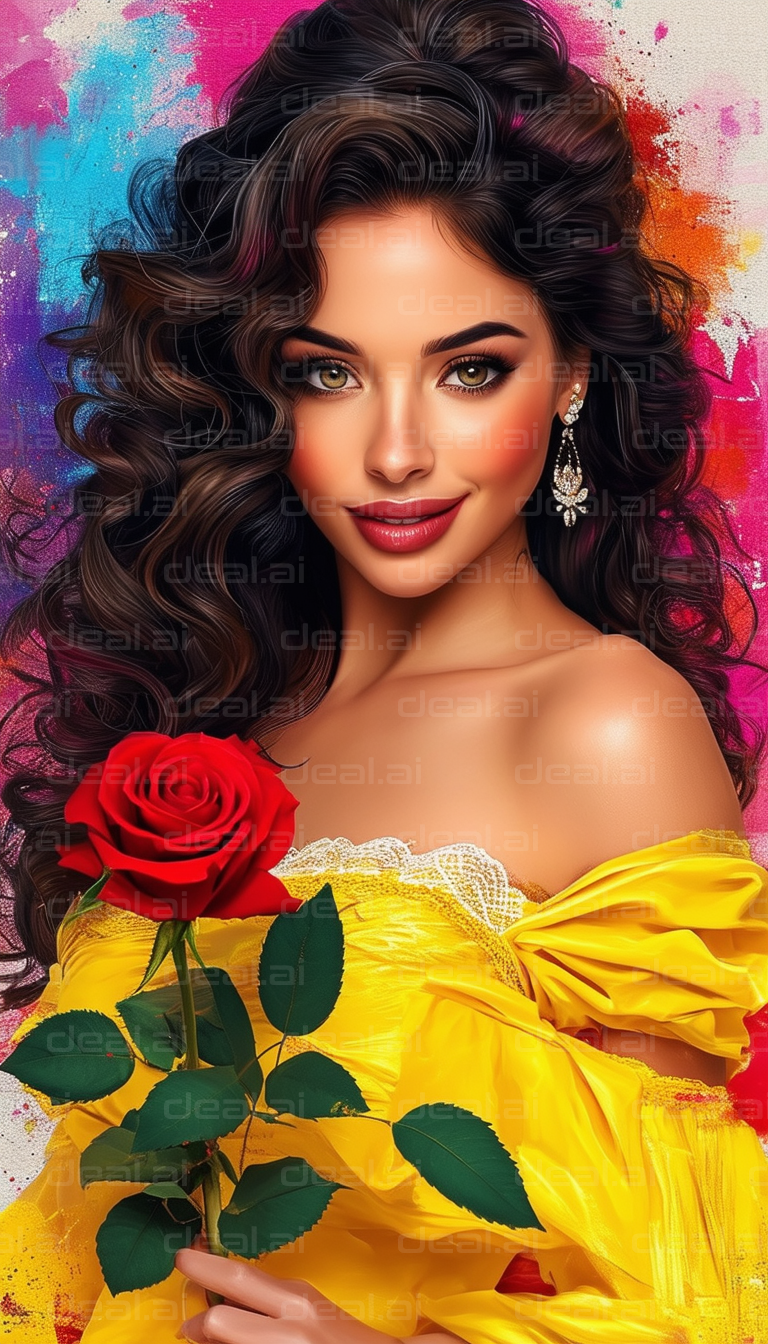 "Elegant Woman Holding a Red Rose"