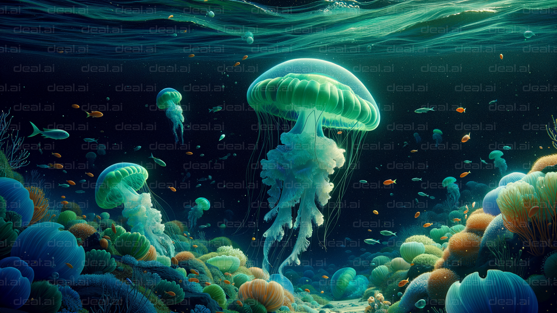 "Glowing Jellies in an Underwater World"