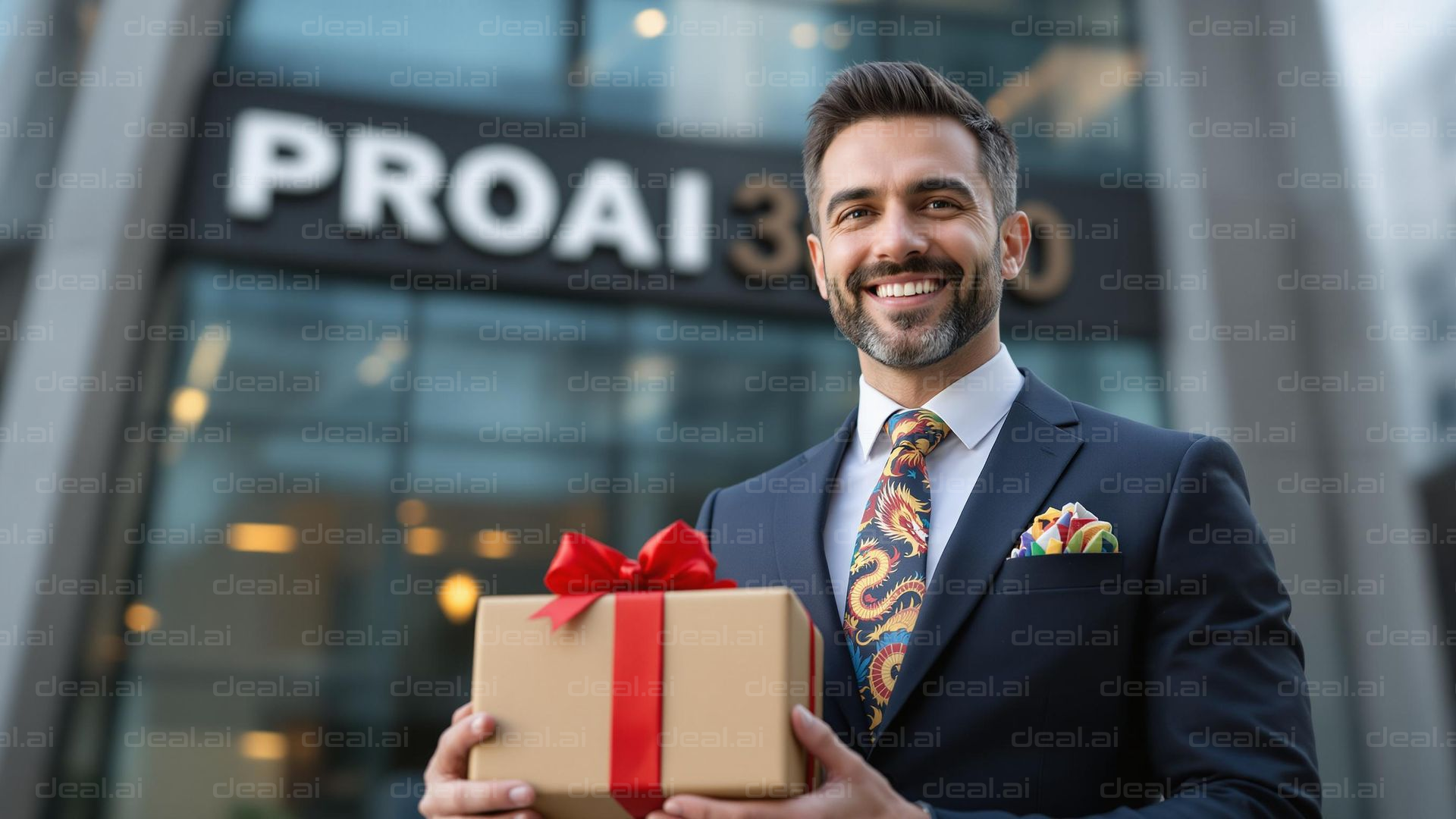 Smiling Man Holding Gift Box