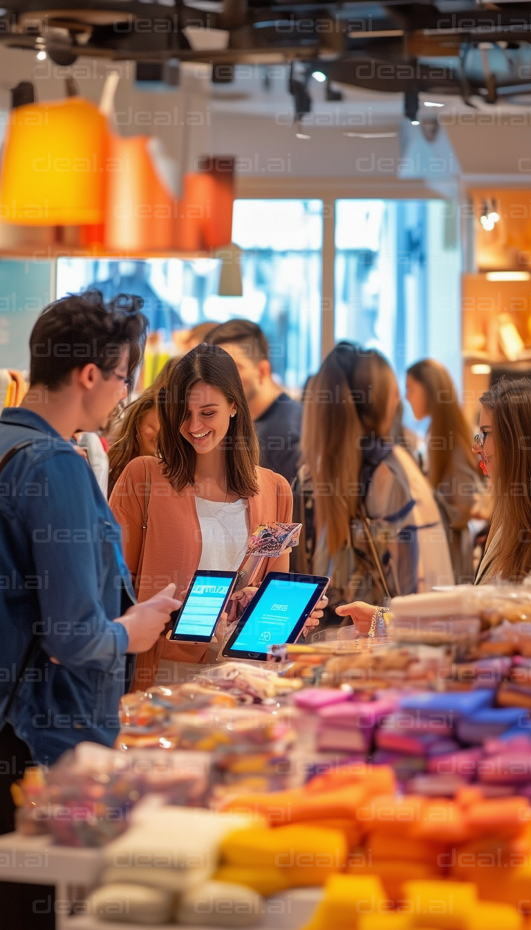 Smiling Shoppers in a Busy Store