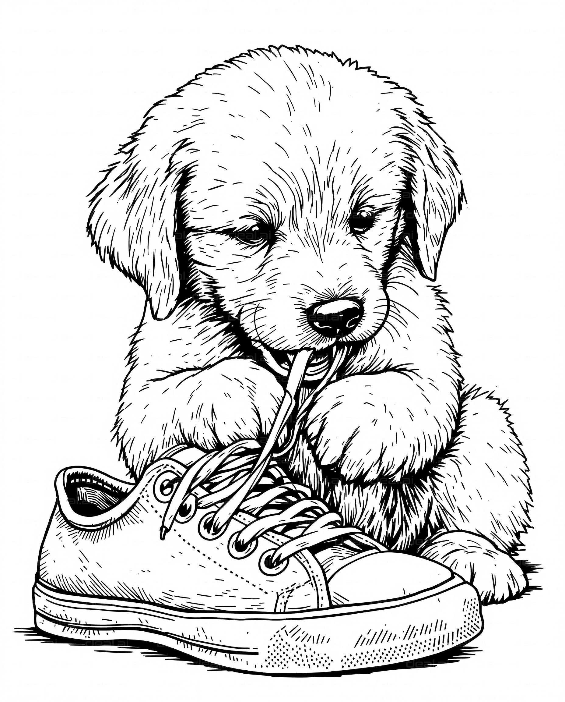 Puppy Chewing Shoelace Art