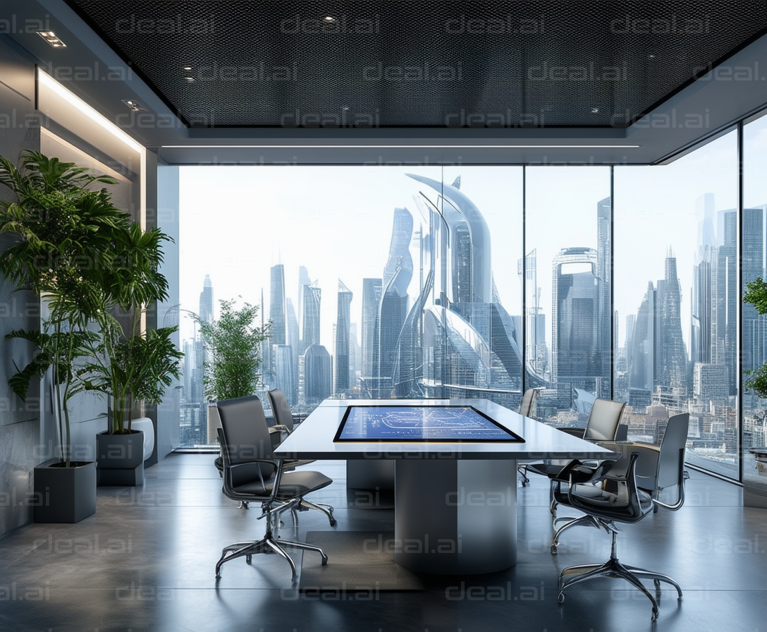 Futuristic Office with Cityscape View